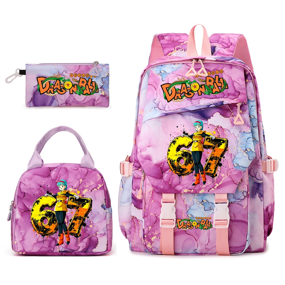 ドラゴンボール-ブルマ-67-プリント学生用バックパックセット-女の子用-ランチバッグとペンシルケース付き-スクールショルダーバッグ