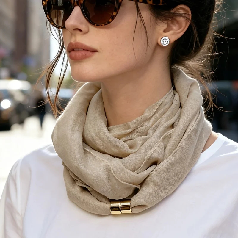 French Style Solid Color Neck Scarf Minimalist No-Tie Silk Scarf Elegant Versatile Commute Neckerchief for Women