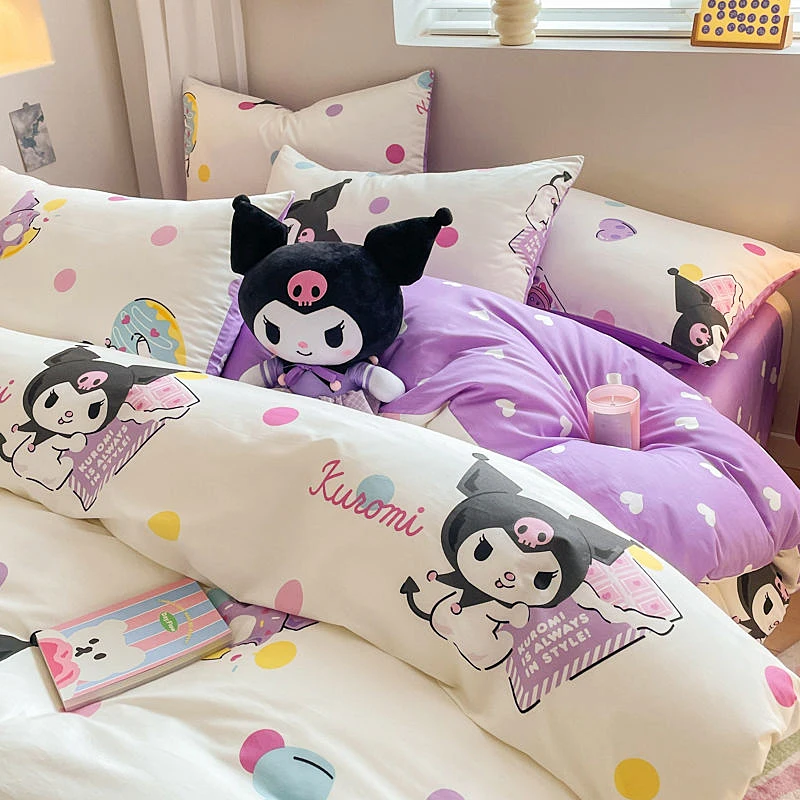 

Sanrios Kuromi Bedding Set Cute Cotton Four Piece Set Hellokittys Melody Pillowcase Flat Sheet Home Textile Bedroom Décor Gifts
