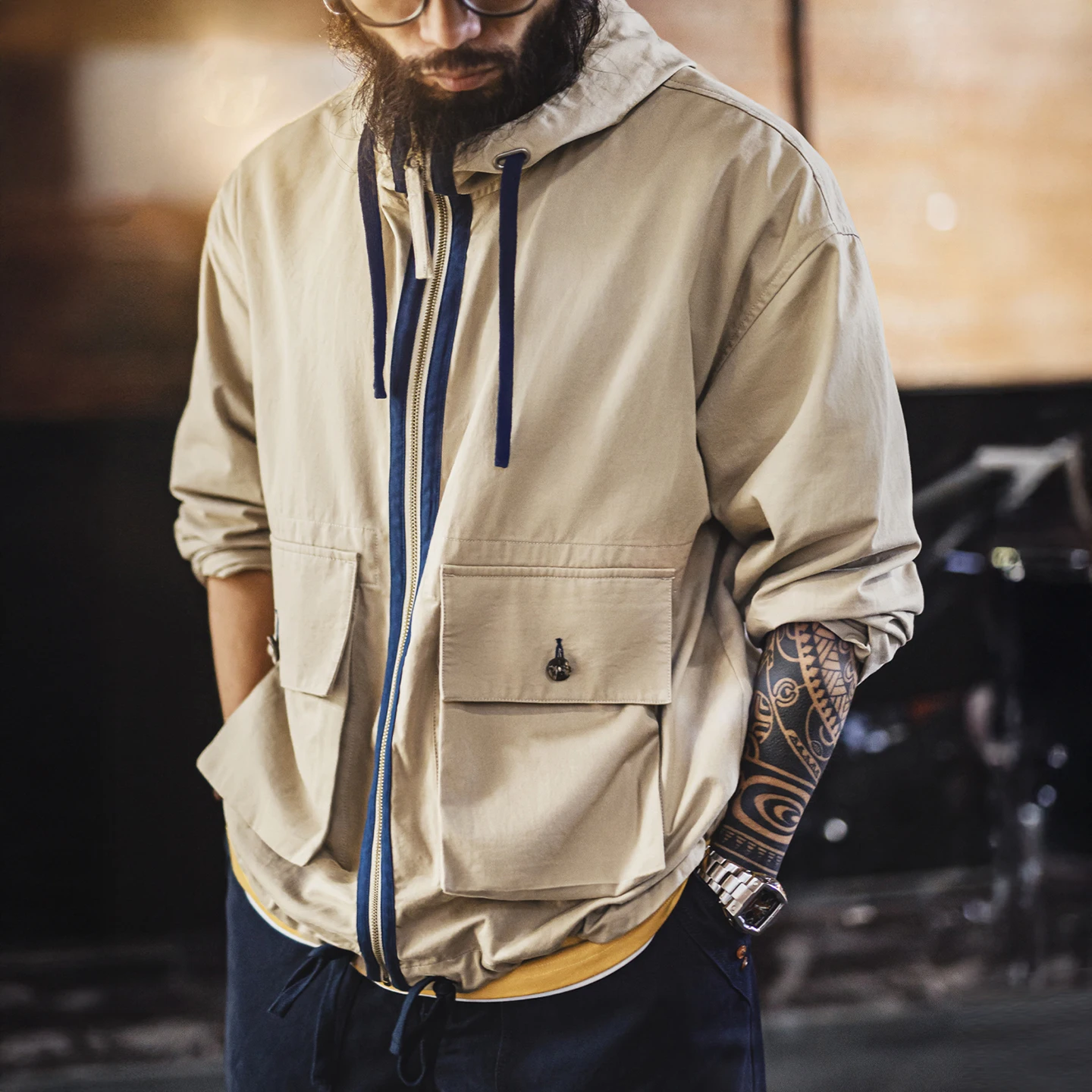 

Мужская винтажная куртка Maden из канваса цвета хаки, хлопковая, с капюшоном, на молнии, с множеством карманов, повседневная рабочая одежда для весны/осени