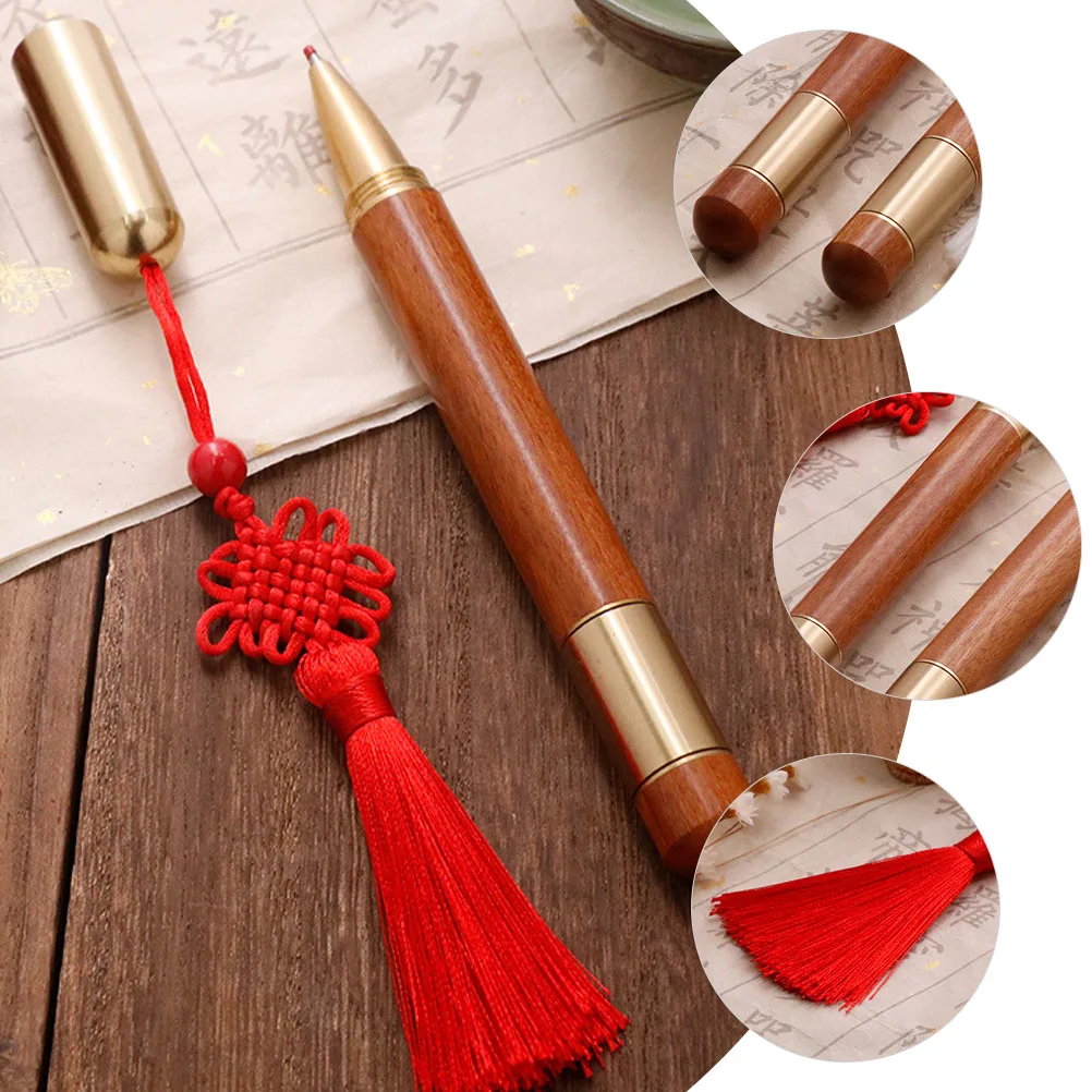 

2pcs Chinese Knot Gel Pens Brass Wooden Signature Pen Office Writing Stationery Vintage Fun Pens For Students Doodling Book Gift