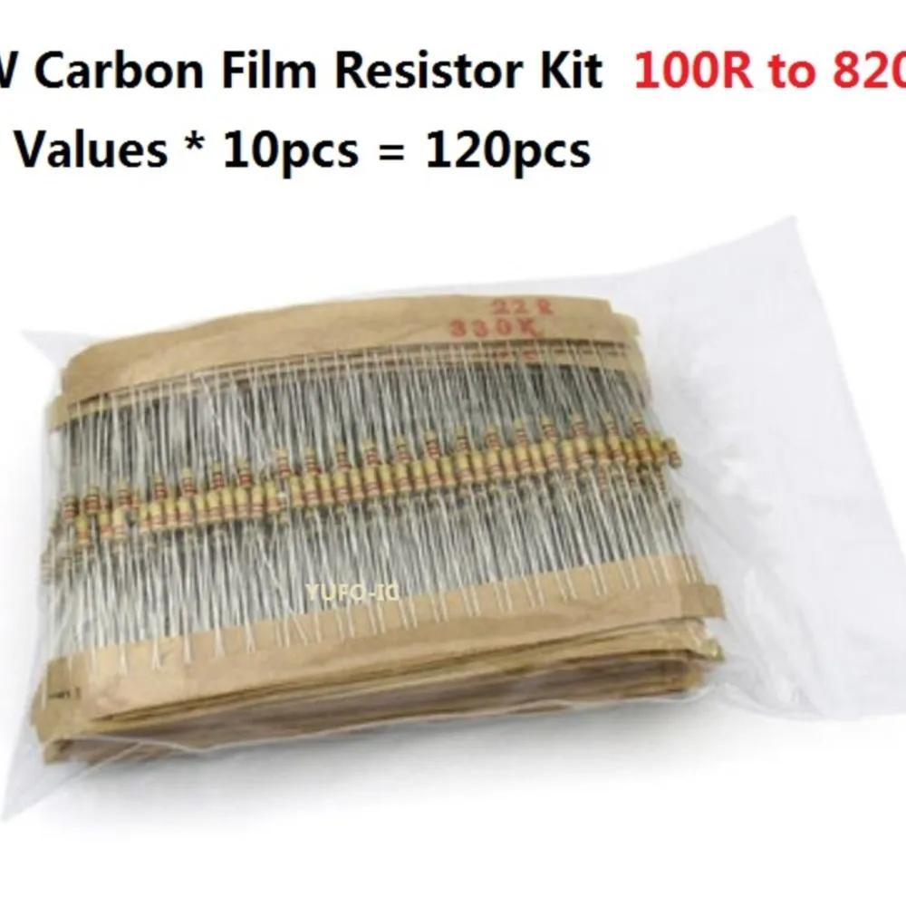 12 values*10PCS=120PCS 100 ohm-820 Ohms 1W 5% Carbom Fillm Resistor Kit Set Assorted 150R 220R 470R 560R 680R Assortment Pack 