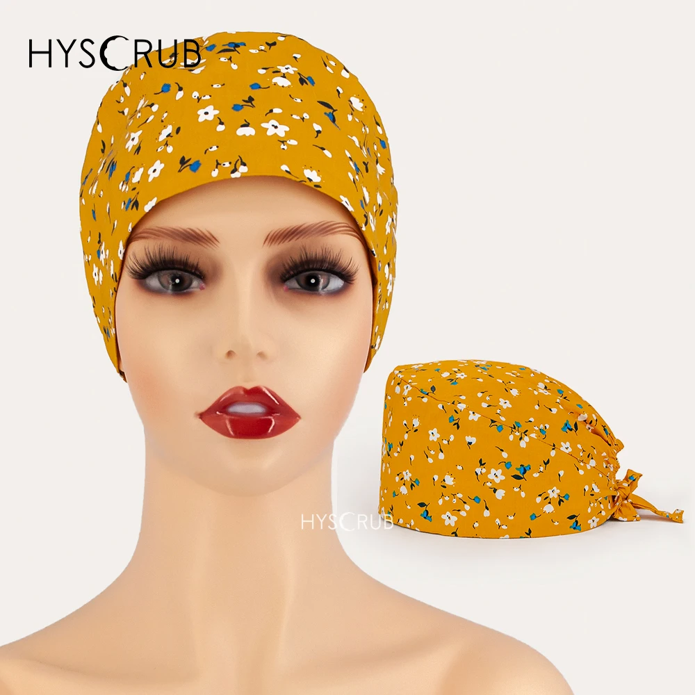 Women's Cotton Print Scrub Cap for Beauty Salon Work Lab Health Service Cap Professional hat