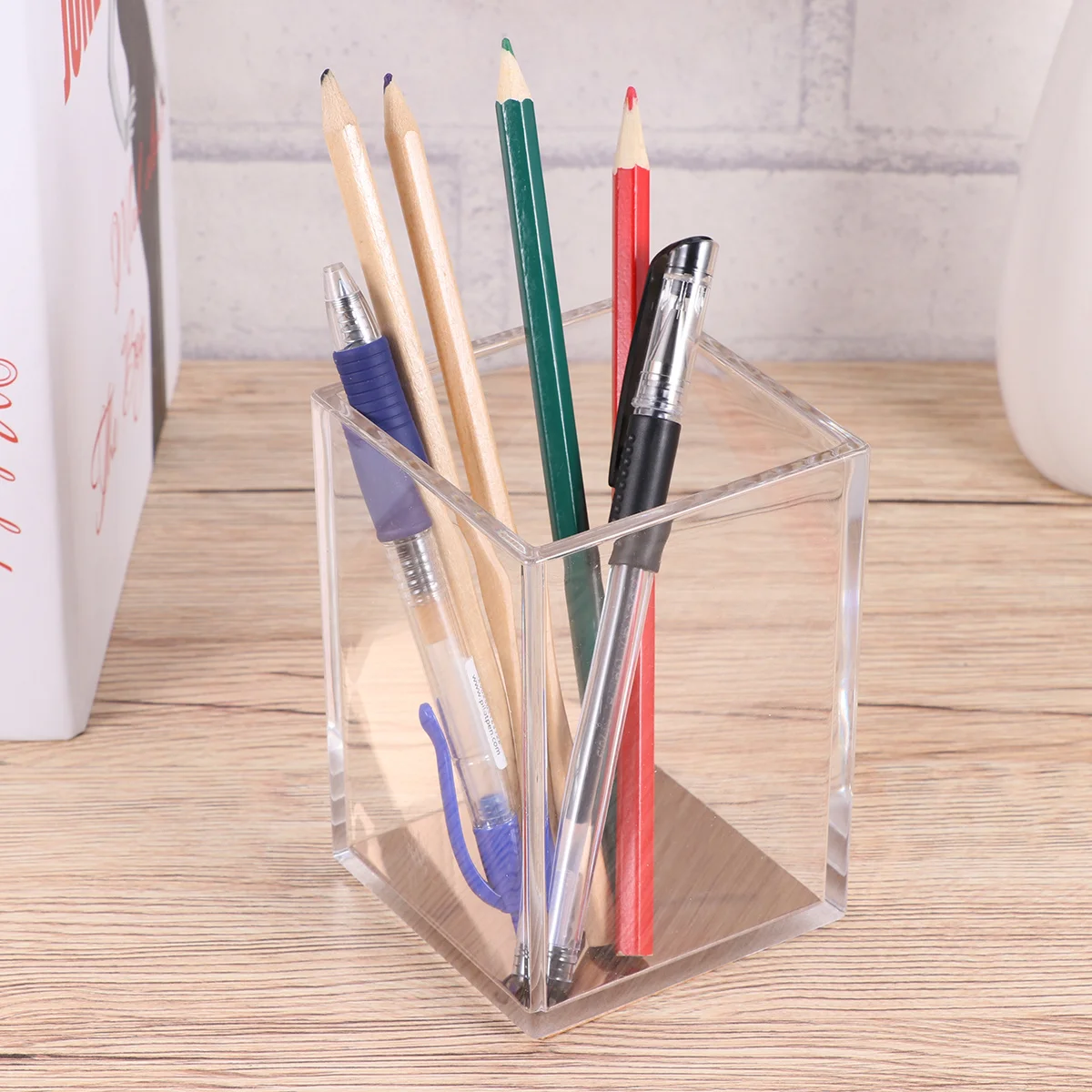 

Transparent Acrylic Pen Holder Golden Stylish Desktop Pencil Brush Pot Organizer Stationery Storage Gift Acrylic Pen Holder