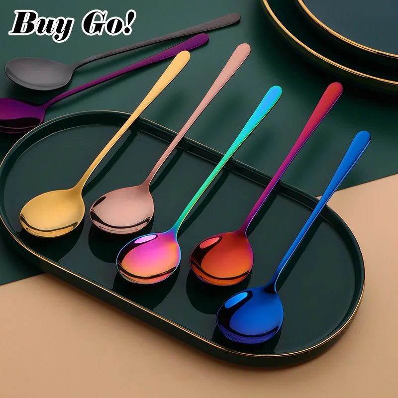 

6/8Pcs Stainless Steel Spoons With Long Handle Spoons Rose Gold Soup Spoon for Ice Cream Dinner Spoons Rice/Salad Tableware