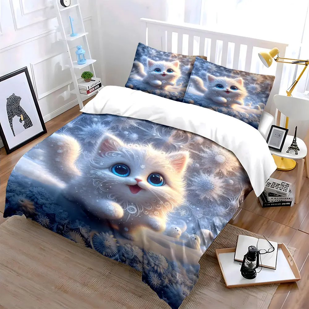 Dreamy Winter Scene with Cute Creatures Bedding Set for Kids Luxury Gift 3pcs Digital Print Comforter Set Soft Comfortable