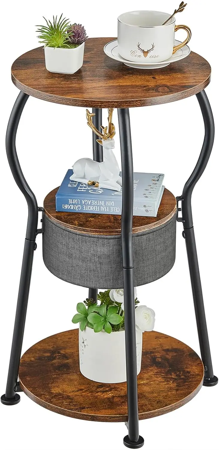 

Компактный 3-ярусный круглый приставной столик с сумкой для хранения, в винтажном стиле, для небольших помещений в гостиной или спальне