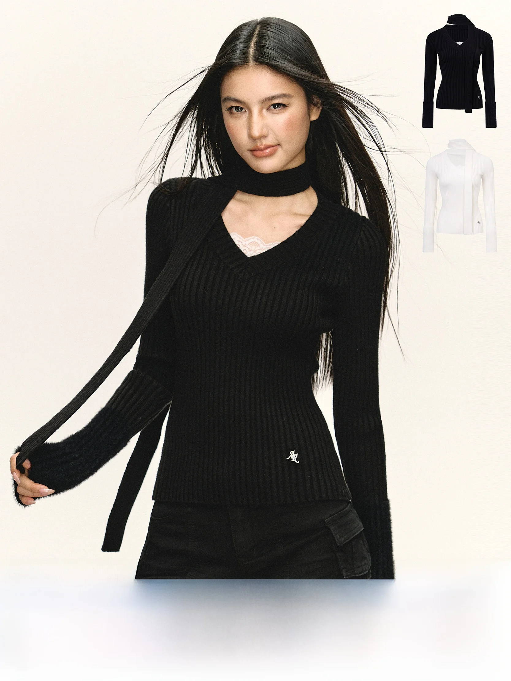 

Ariseism American Retro Sle Women's Knitted Sweater Slim Fit Versatile Autumn New Arrival V-ne Long Sve Thermal Pure C...