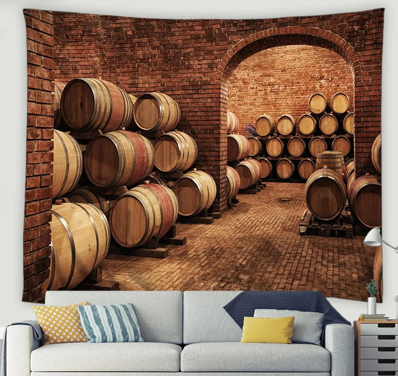 Vintage Brick Wall Wine Cellar Living Room Tapestry Wine Ltaly Oak Barrel Cold Dark Underground Cellar Wall Hanging Dorm Decor