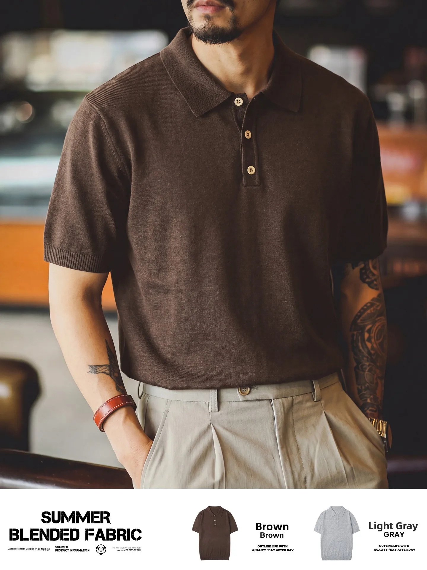 

American Retro Shirt Men's Wool Blend Breathable Short Sleeve High Intelligence Sensation Commuting Casual Summer Knitte...
