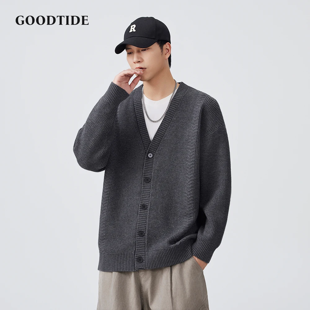 Fashion Men's Casual V - Neck Button Down Cardigan 2025 Autumn Winter New Waffle Knit Sweater Jacket Long Sleeve Outerwear Top