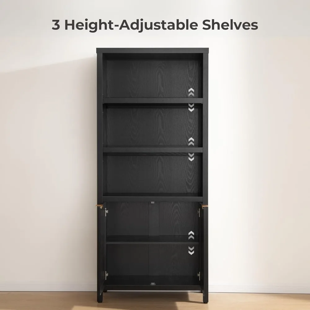 خزانة كتب بطول 71 بوصة رف كتب بطول 5 طبقات من الروطان بوهو مع أبواب تخزين حافظة كتب كبيرة رف أرفف كتب المزرعة