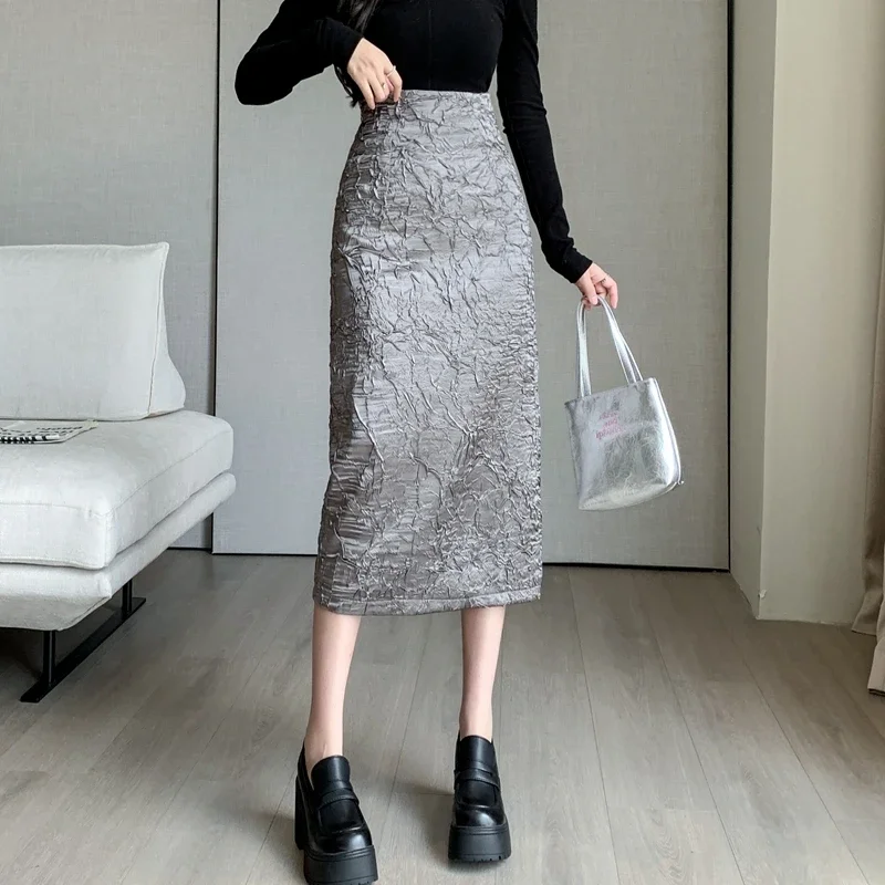 Autumn Winter Bodycon Black Skirts Women Korean Fashion Clothing Streetwear Faldas Mujer Slim High Waist A Line Mid Length Skirt