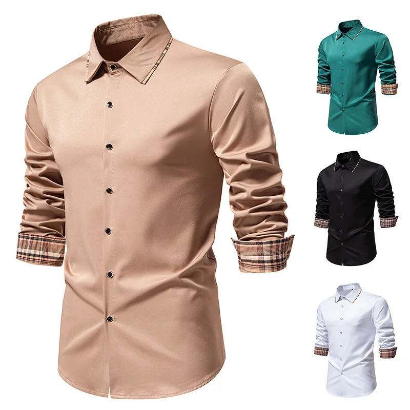 

New Men's Long Sleeved Shirts in Spring and Summer, Checkered Color Blocking Fashion, Long Sleeved Shirt Top Trend