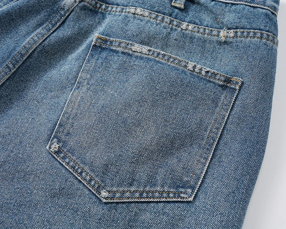 Vintage Hole Washed Blue Mens Baggy Jeans Shorts Streetwear Wide Leg Distressed Casual Summer Five Point Pants Unisex Denim Pant