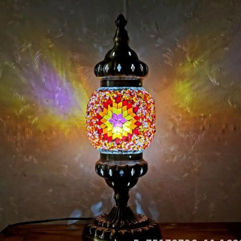 

Turkey Coffee Bar Table Lamp Glass Bohemian Style Lighting Bedside Decorative Mosaic Led Desk Lamp