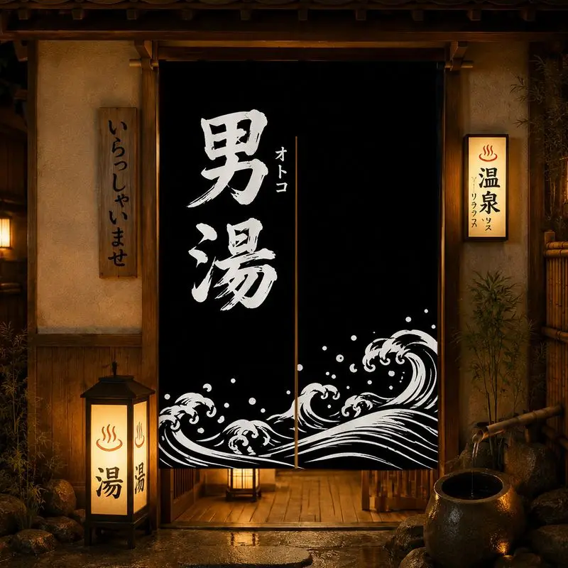 VIKAMA Japanese Noren Door Curtain Onsen Bath House Print Room Divider Hanging Curtain for Spa Hotel Ryokan Shop Decor