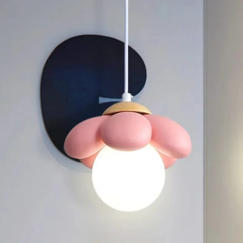 

Cute Flower Pendant Light Pink Hanging Lamp Kids Bedroom Nursery Light Minimalist Wood Ceiling Fixture for Girl Room