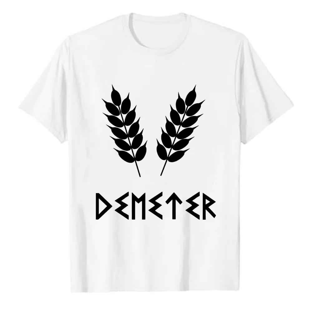 Demeter Wheat Sheaf Rune Font Graphic T‑Shirt Casual Cotton Greek Mythology Harvest Goddess Symbol Percy Jackson Minimalist Tops