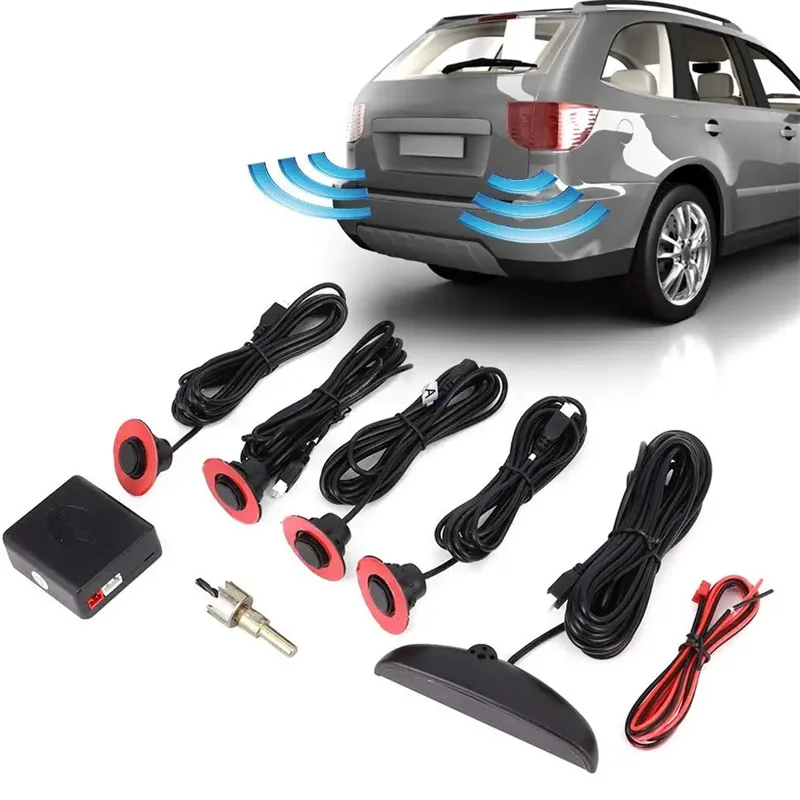 

12V 4 Sensors 16mm Original Car Flat Parking Sensor Crescent Auto Reverse Backup Radar Detector System with LED Display