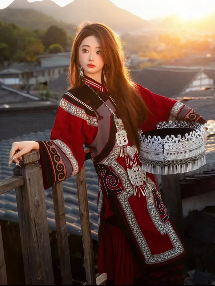 

Ethnic traditional performance red high-quality cotton and linen wedding photography costumes