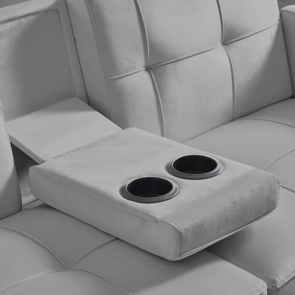 سرير أريكة فوتون قابل للتحويل - سرير فوتون من القماش المخملي مع أقدام معدنية ذهبية اللون وحاملين أكواب، مقعد Loveseat قابل للطي للشقق