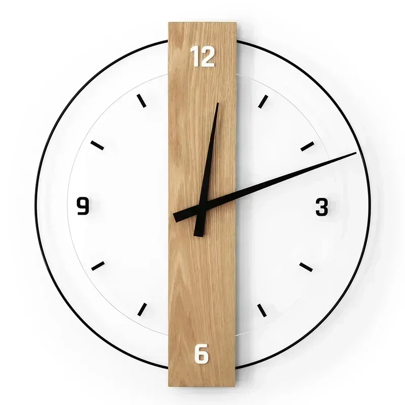 Modern Scandinavian Simple Wall Clock Bedroom Living Room Personality Wood Square Practical Mute Circle Creative Decoration