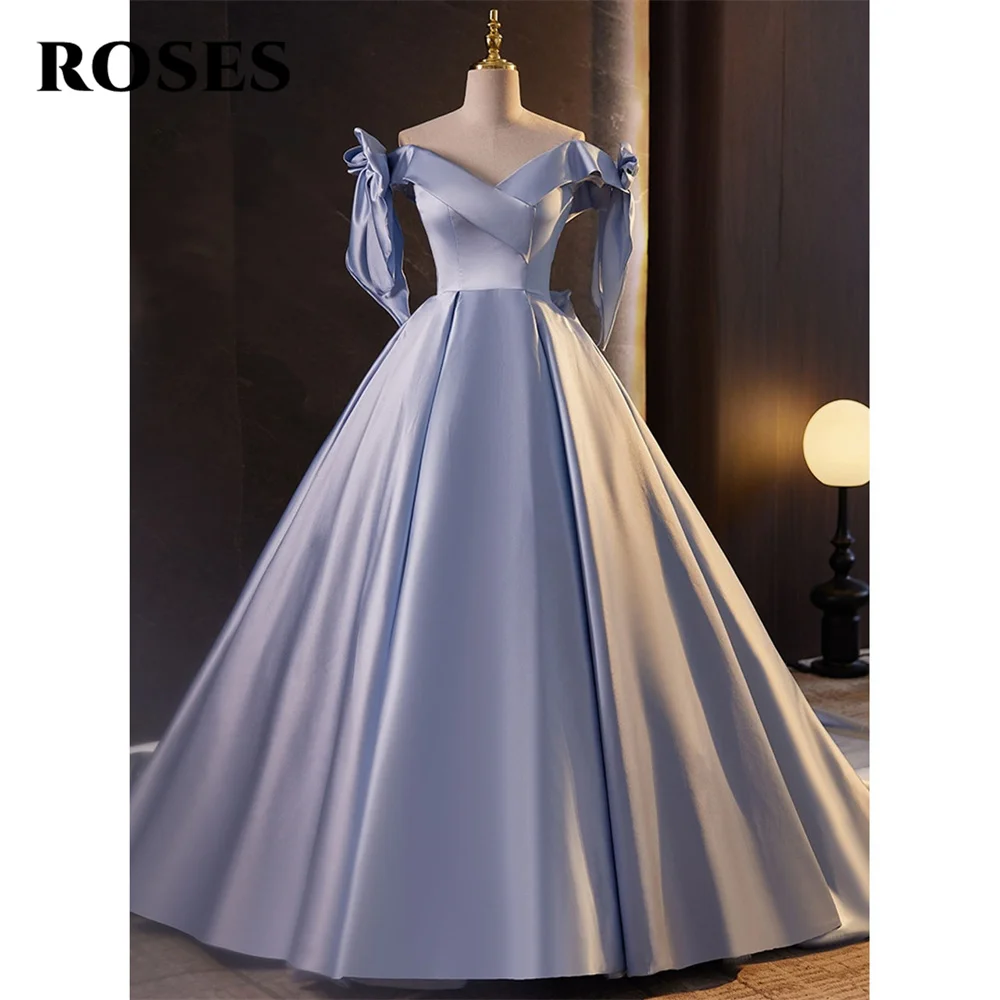 

ROSES синее вечернее платье с открытыми плечами, трапециевидное платье знаменитости со шлейфом, платье для особых случаев для женщин по индивидуальному заказу