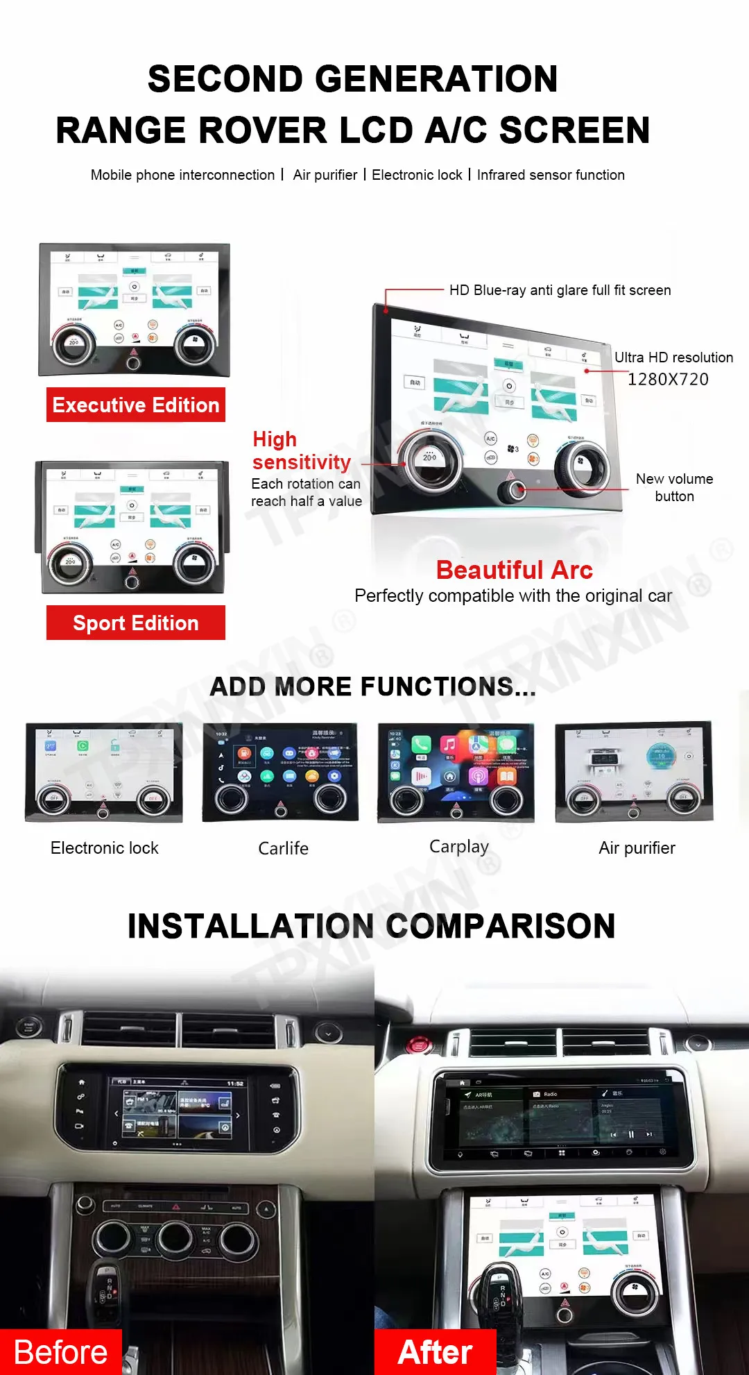 10.1 Inch AC Panel For Range Rover Sport L494 2013 2014 2013-2017 AC Panel Air Touch LCD Screen Condition Control Climate Board