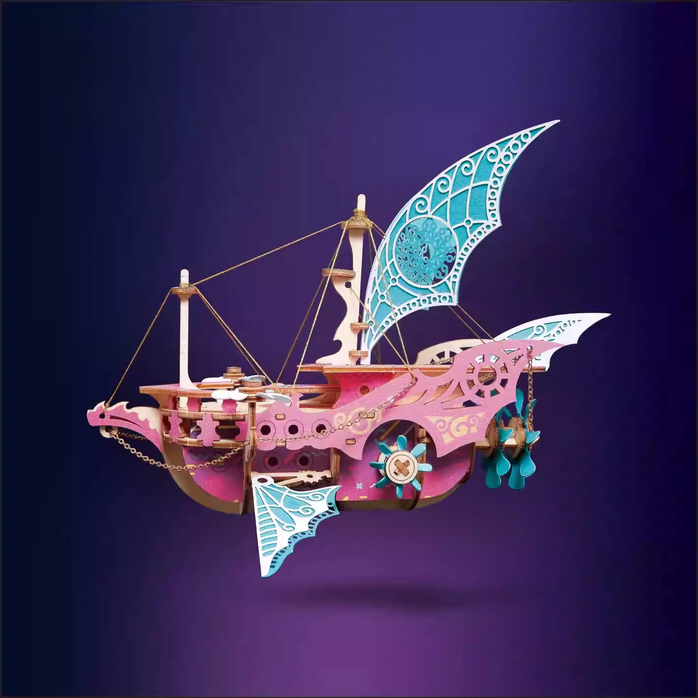 Bloques de construcción de madera, modelo de dirigible, trabajo hecho a mano, DIY, nave de fantasía de una mil y una noche, rompecabezas 3D de estilo chino, regalo para niños