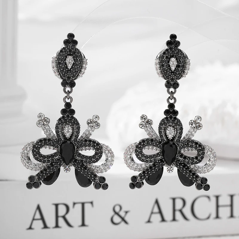

SENYU High-end Zircon Jewelry Beautiful Bowknot Dangle Earring for Wedding Super Luxury CZ Brides Long Earrings Anniversary