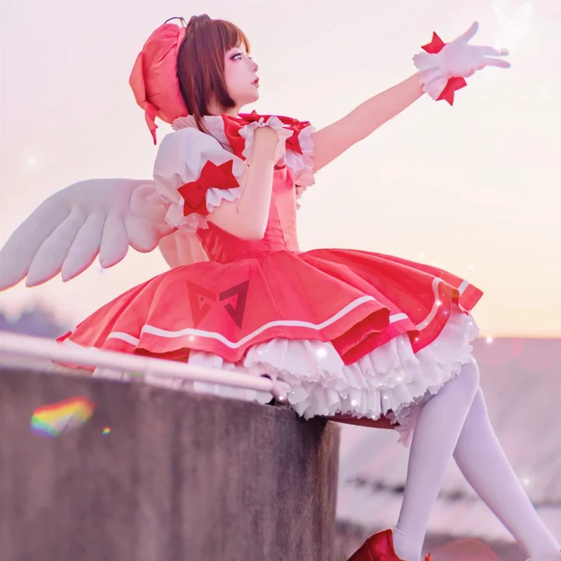 

MMGG New Card Captor Cosplay Sakura Cosplay Costume Shirt Bow Gloves Hat KINOMOTO Sakura Cosplay Dress Custom Made