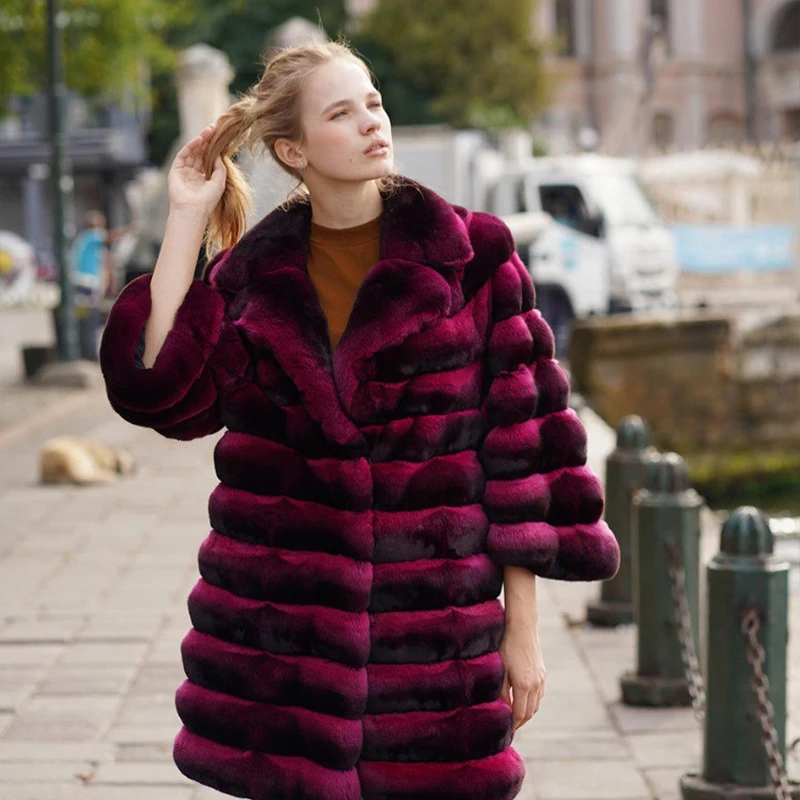 

Lapel Gradient Color Rex Rabbit Fur Coat Women Winter Thicken Cozy Outertwear Luxury Harajuku Rex Rabbit Fur Jacket Women