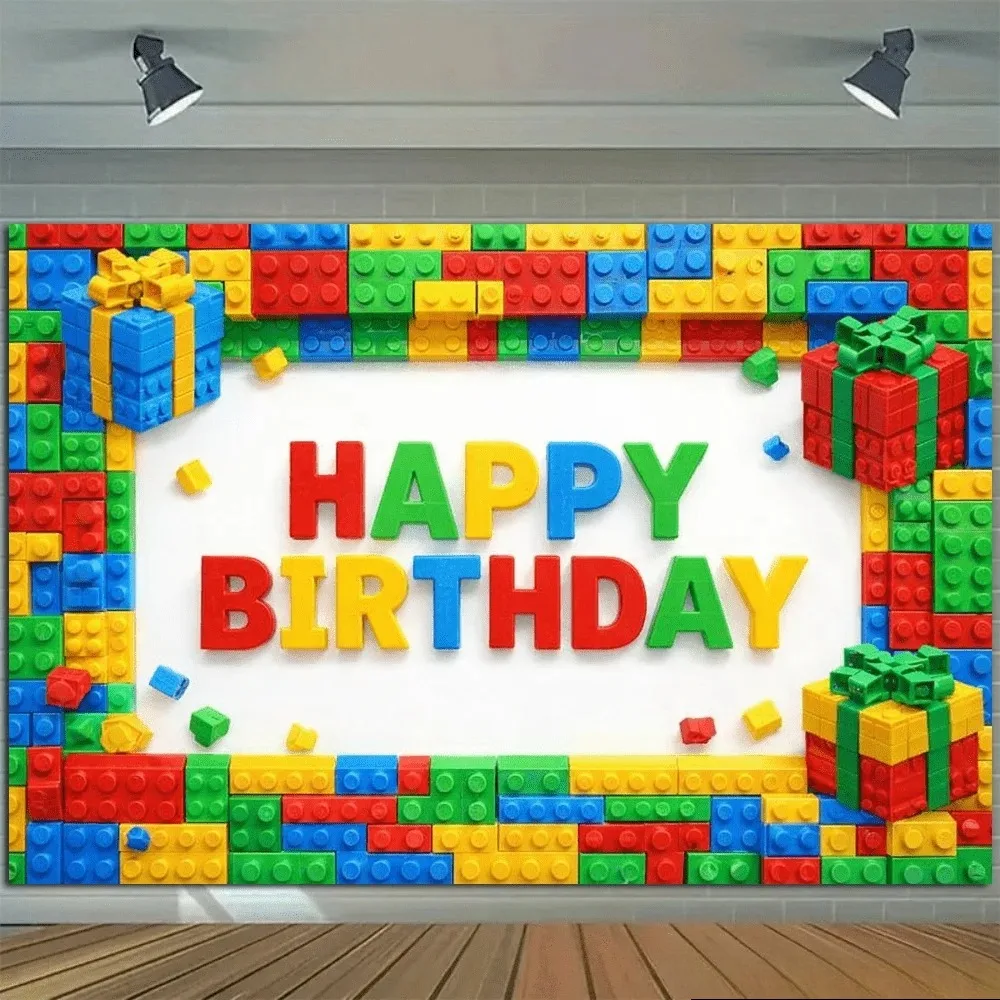 Colorful Building Block Themed Banner Decoration Backdrop, Children's Birthday Party, Home Decoration Photography Backdrop Cloth