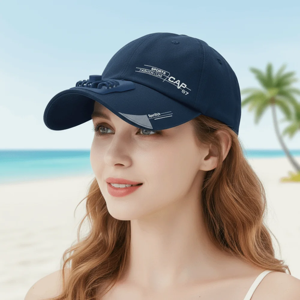 Portable Baseball Cap with Fan Long-lasting Adjustable Rechargeable Fan Hat Polyester Versatile Anti-collapse Cooling Peaked Cap