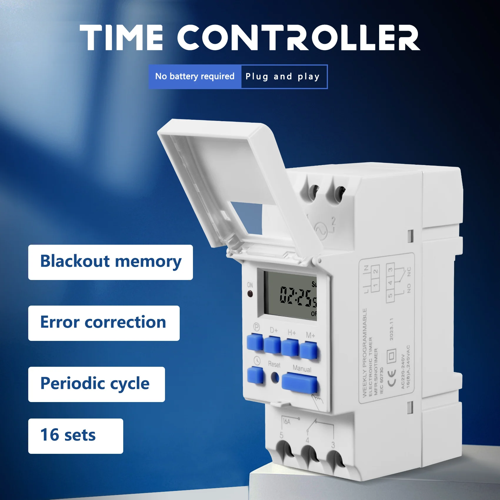 SINOTIMER Electronic Timer, TM615-2 Timer Switch 7 Days 24 Hours Programmable LCD Time Relay-220V