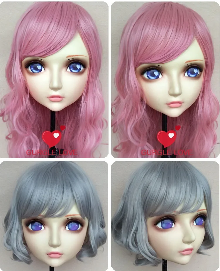 (GL083) Sweet Girl Resin Half Head BJD Kigurumi Mask With Eyes Cosplay Anime Role Lolita Mask Crossdress Doll