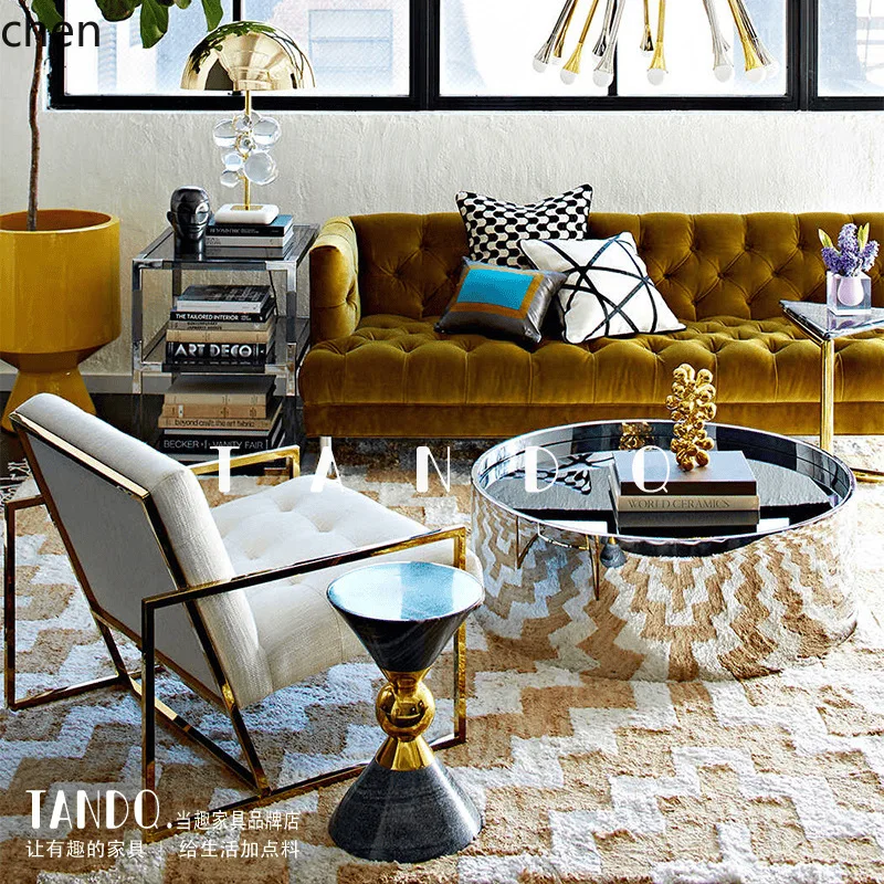 HYS Steel Round Coffee Table for Living Room Model Room Clubhouse Display Round Table Metal Coffee Table