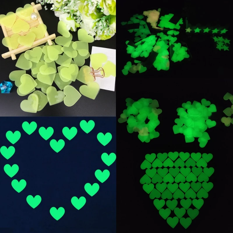 40pcs/set Luminous Stickers Heart Shape Fluorescent Glow in The Dark Stickers Toys for Children Room Wall Decorations