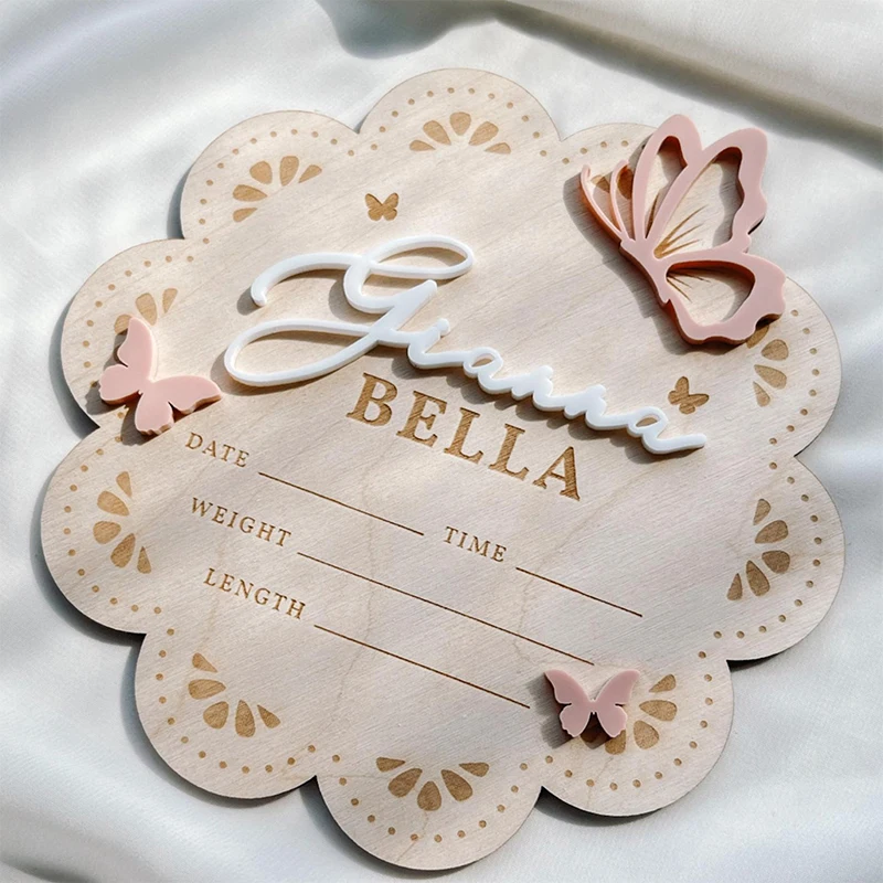

Customized Name Announcement Signs Personalized Butterfly Baby Name Plaque Butterfly Birth Announcement Growth Memorial Props