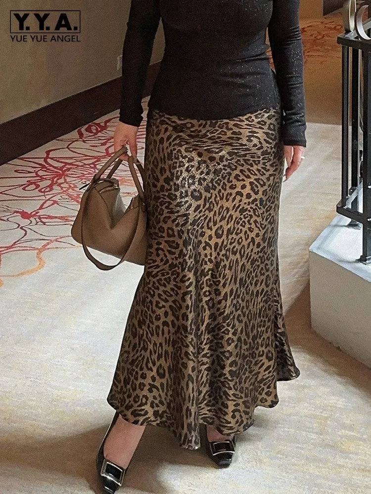 

Винтажная женская длинная юбка с леопардовым принтом и эластичной резинкой на талии, облегающая элегантная женская юбка-русалка, весенние сексуальные стильные вечерние юбки с запахом