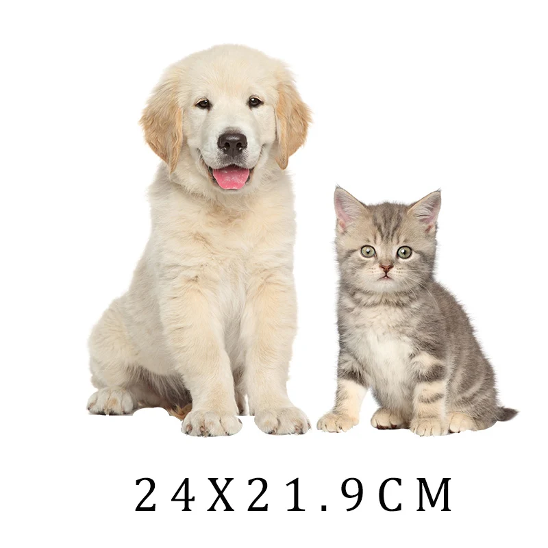 Cute Pet Cat Dog Best Friends Animal Iron On Patches For DIY Heat Transfer Clothes T-Shirt Thermal Stickers Decoration Printing