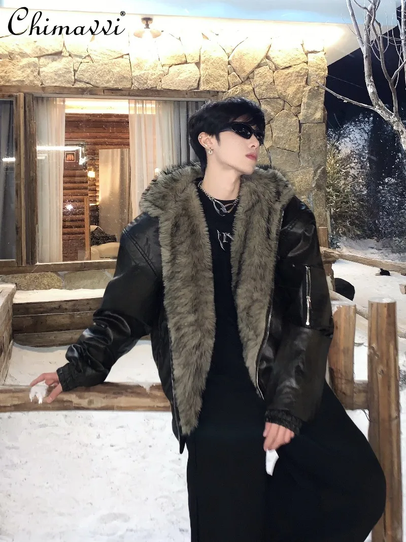 Manteau réversible robuste et élégant pour hommes, vêtements d'hiver, nouvelle mode, manches longues, chaud et élégant, manteau en fausse fourrure de vison, 2025