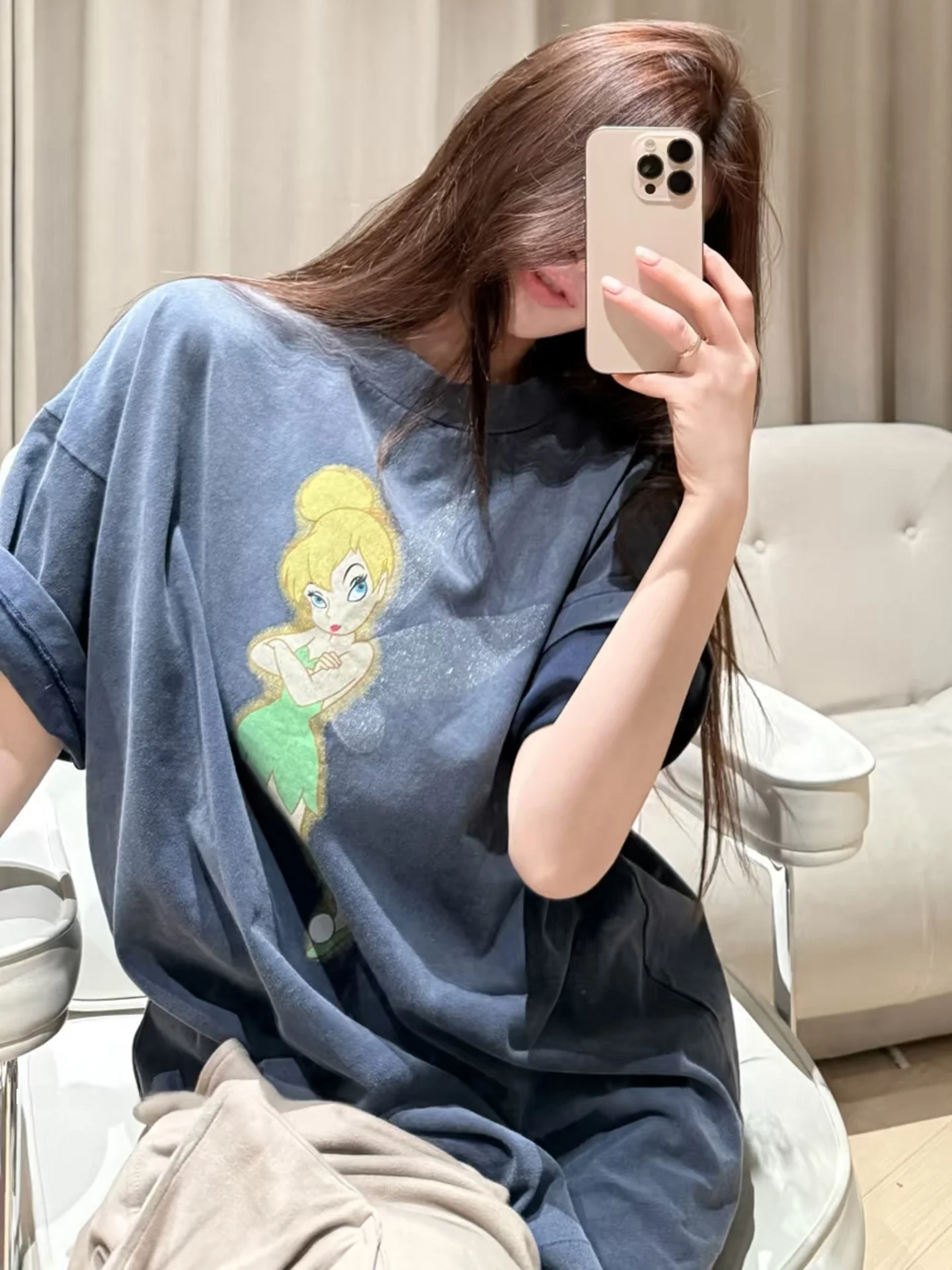 

Футболка MUAUU GIRL Jennie 26SS с эффектом потертости, свободного кроя, с надписью, с коротким рукавом, повседневный стиль, универсальный размер, хлопковая, летняя