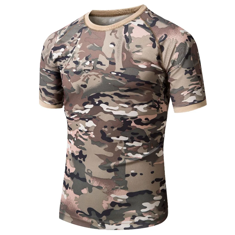 Python Pattern Camouflage Tactical T-shirt Mens Quick Drying Outdoor Training Combat Short Sleeved Tops Hunting Sports Tees