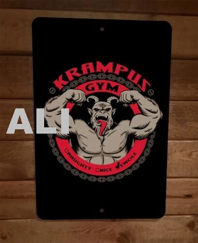 Krampus Gym Naughty Nice Swole Christmas Xmas 8x12 Metal Wall Sign Poster sign