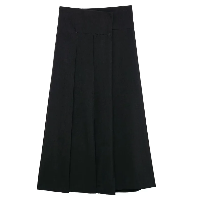 TRAF Womens Skirts Pleated Long Skirts For Women Autumn Asymmetrical Black Red Skirt Woman High Waist Elegant Women's Skirts