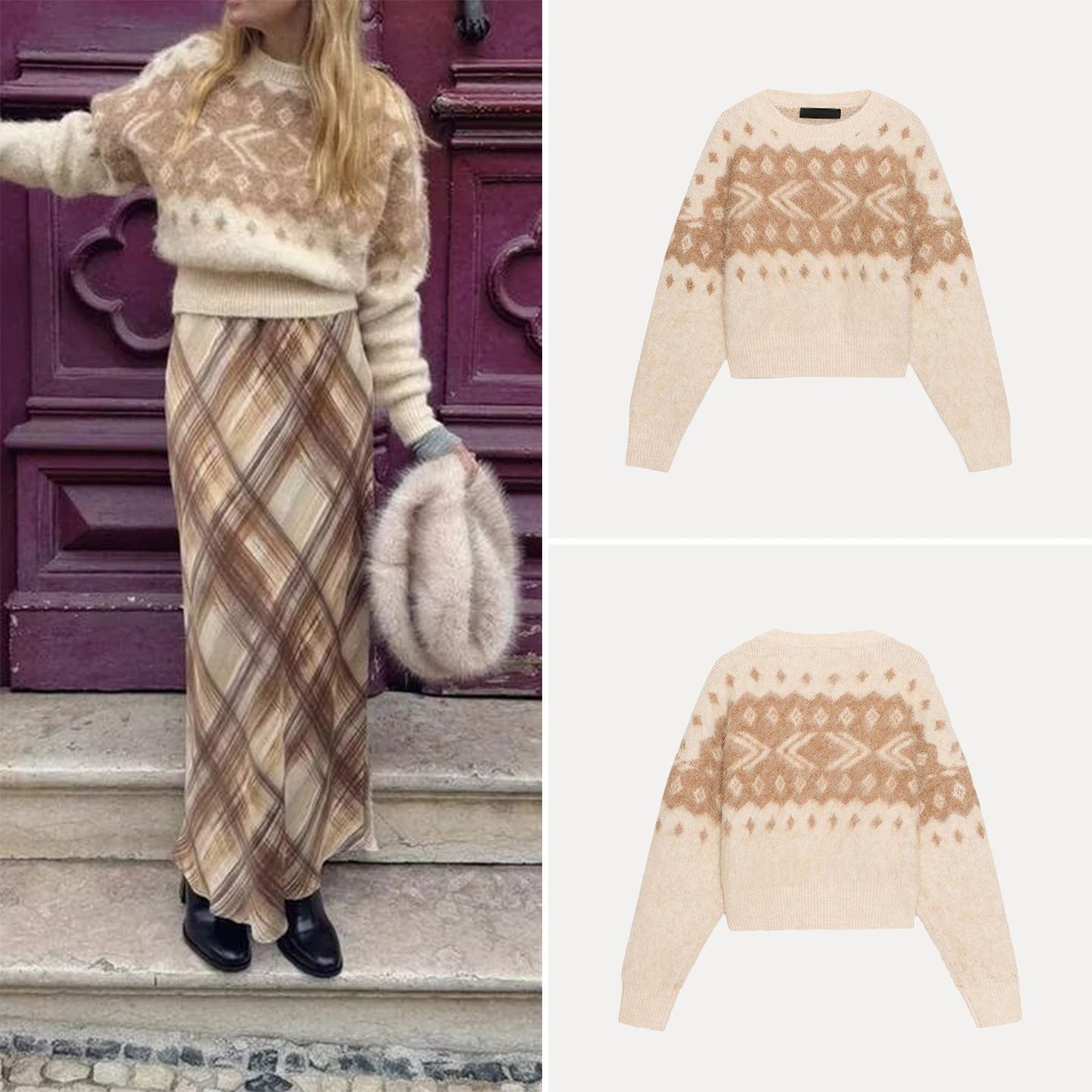 

Z 2025 Новый модный цветной вязаный свитер с эффектом бров, модный свободный крой с цветочной вышивкой, длинный круглый свитер Sve Ne