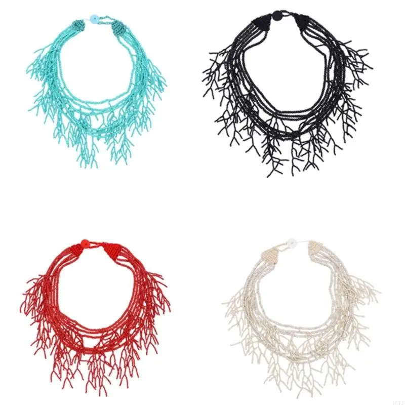 

MultiLayered Beaded Necklace Bohemian Styles Choker Necklace Jewelry For Women H7EF