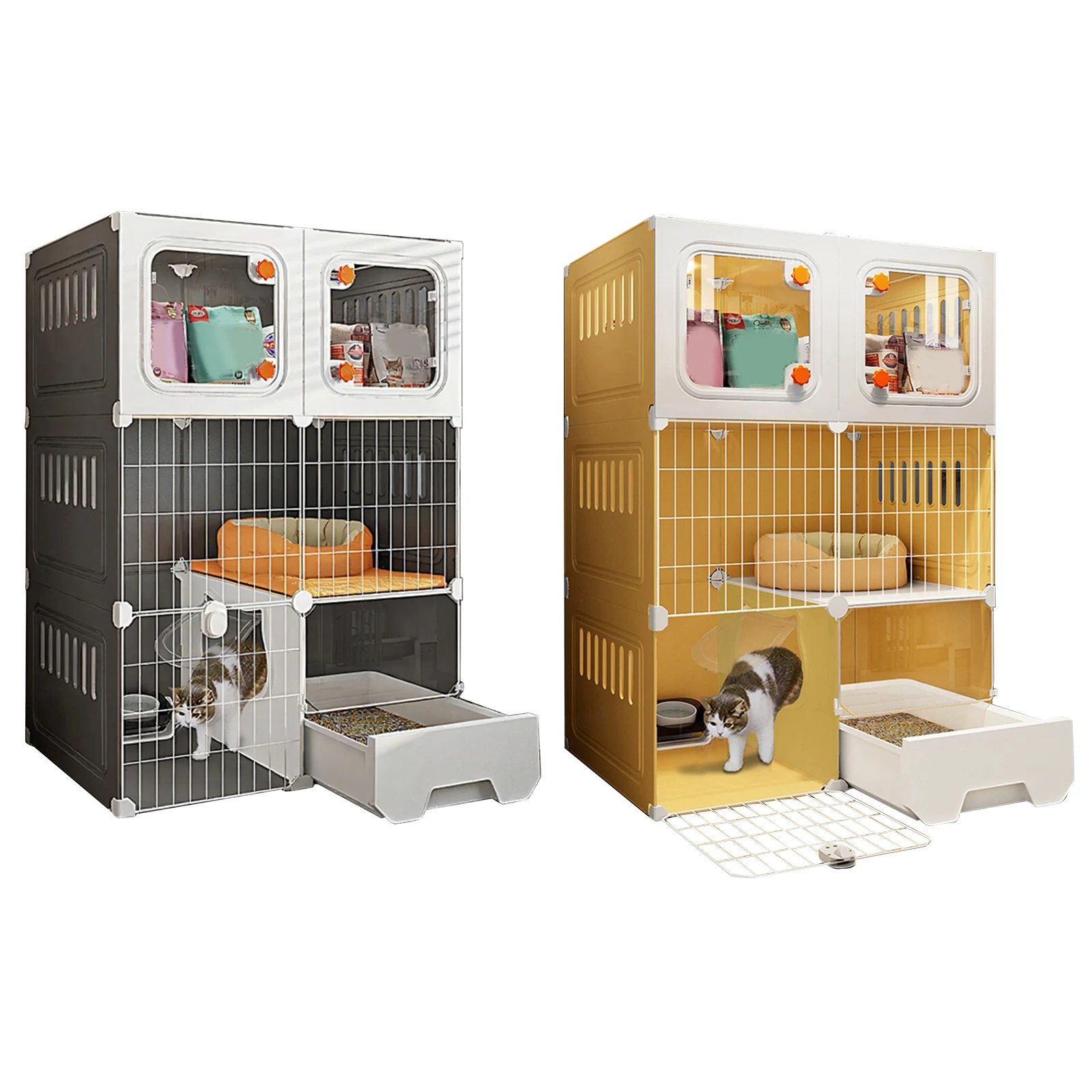 

Integrated Cat House with Cat Bed Cat Crate Indoor Catio Bowl DIY Metal Wire Cat Kennel Cats Litter Box for Cats Villa